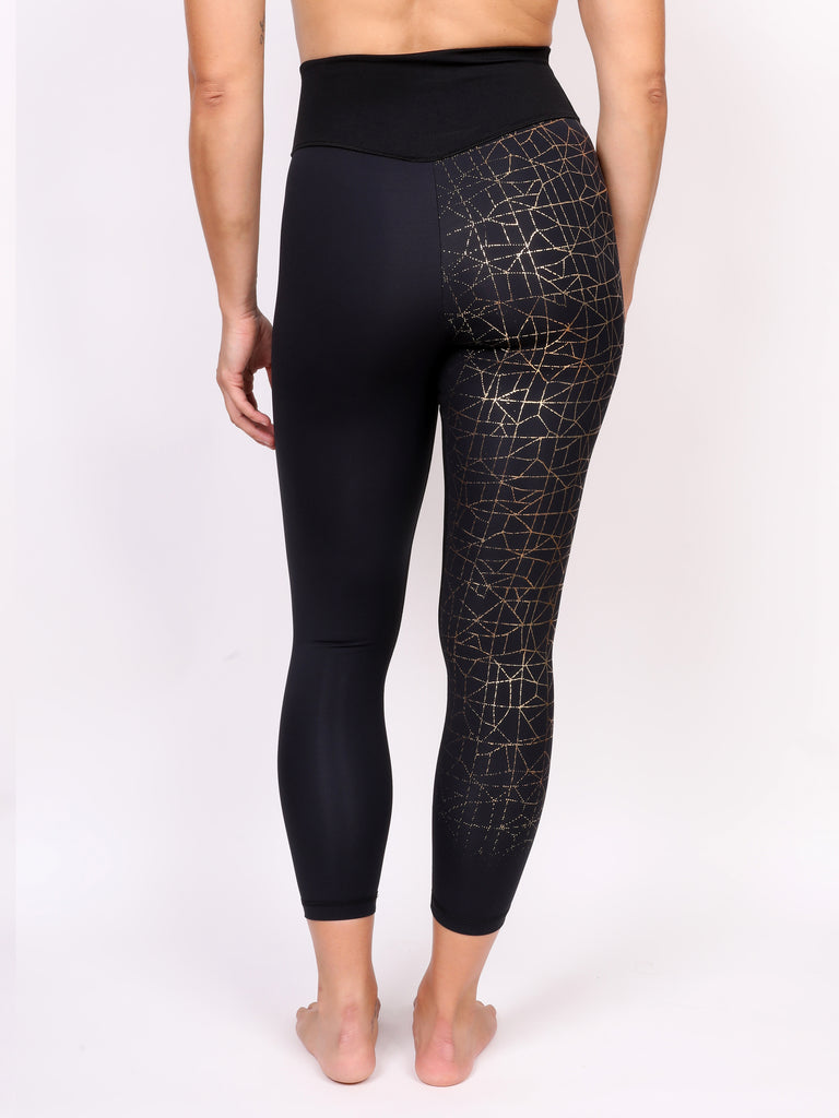 CRACKED LADIES LEGGING, GOLD on BLACK