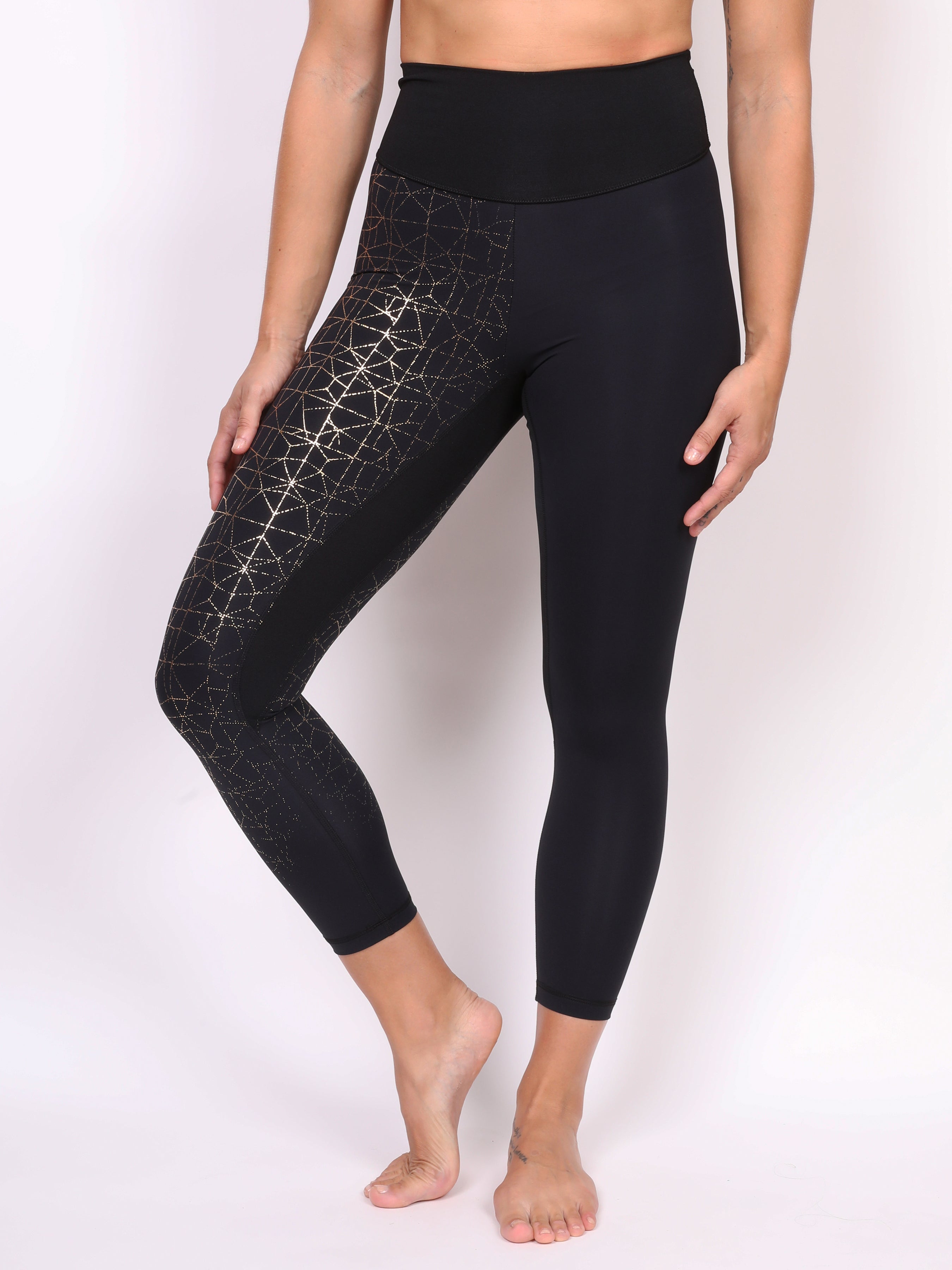 CRACKED LADIES LEGGING GOLD on BLACK Thirteen Fit Apparel